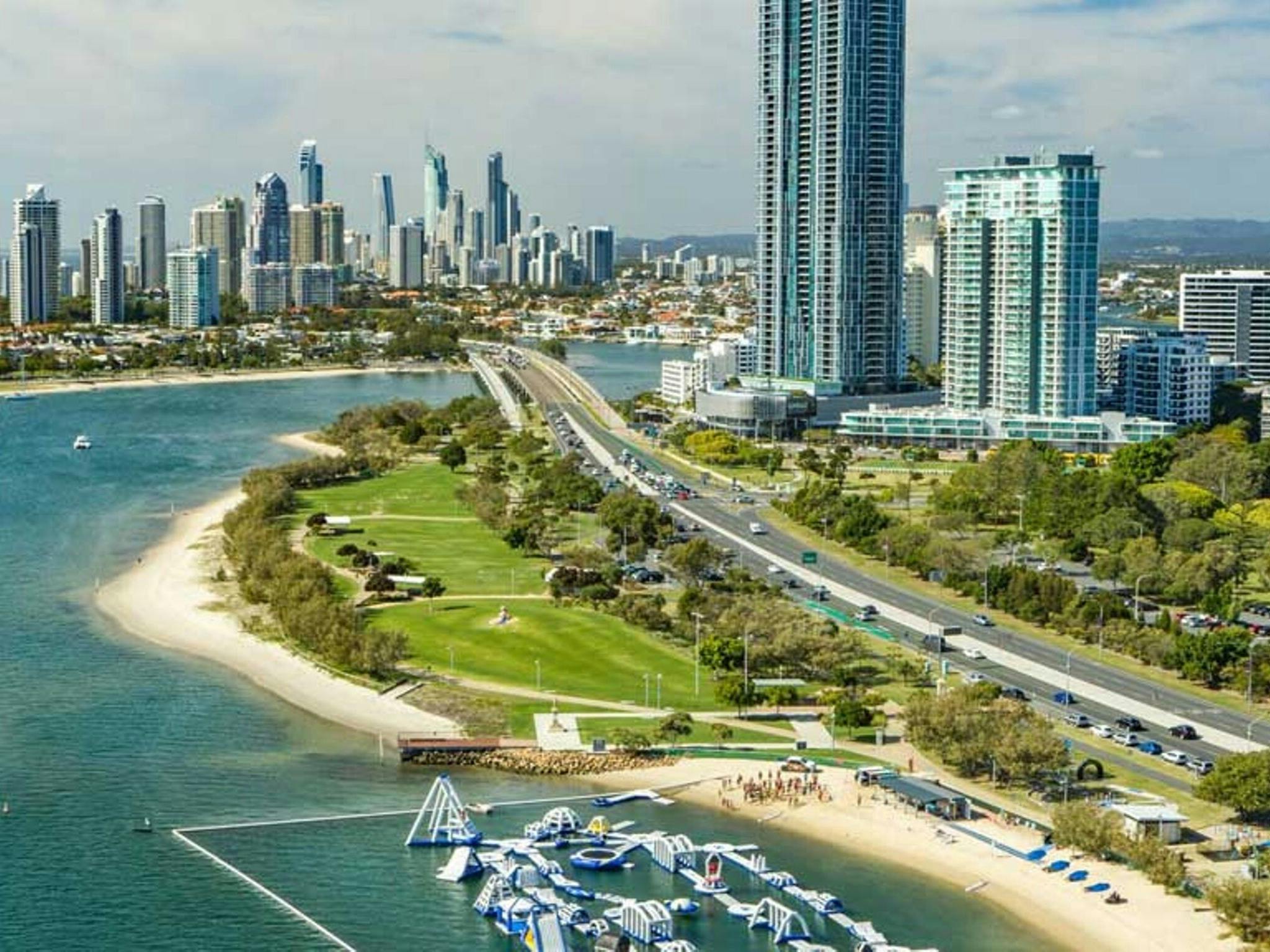 broadwater-guest-favourites Aerial view of the Gold Coast Broadwater and Broadwater Parklands near Biggera Waters
